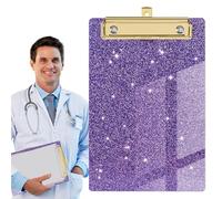 Portapapeles con purpurina, pinza de almacenamiento brillante, tamaño de letra estándar con clip de oro bajo, barra intermedia ligera y portátil para escuela, aula, enfermería, estudiantes y enseñanza