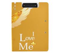 Portapapeles con texto en inglés "I Love Me Yellow Golden Bird", tamaño A4, con dos clips de metal, soporte para bolígrafos, tablero escolar con tapa dura