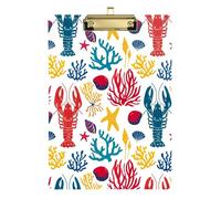 Portapapeles de acrílico blanco con langostas coloridas, 12 x 9 pulgadas, para el trabajo, para el aula, artículos esenciales para la escuela de enfermería, color plateado