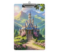 Portapapeles de acrílico con diseño de castillo colorido y orificio para colgar, tamaño A4, 8,5" x 12,5", ultraligero e irrompible, para oficina y hogar.