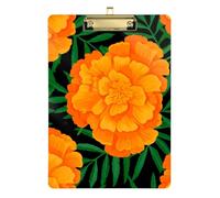 Portapapeles de acrílico de 30,5 x 22,8 cm personalizados para estudiantes con clip floral, para el aula, enfermería, escuela, esenciales, naranja, caléndula, flores, hojas verdes, negro, dorado