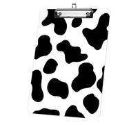 Portapapeles de acrílico de vaca blanca y negra con clip de perfil bajo plateado, portapapeles tamaño carta A4, suministros de oficina, enfermeras, estudiantes, profesores, regalos