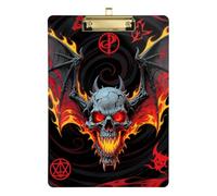 Portapapeles de estilo anime con diseño de calavera de fuego, negro y rojo, tamaño A4, agujero estándar para entrenadores de sóftbol, tamaño 9 x 12 pulgadas