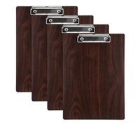 Portapapeles de madera A4, 4 unidades A4 con pinza de metal, portapapeles de madera, para menú, oficina, trabajo, escuela, dibujo, accesorios (marrón oscuro)