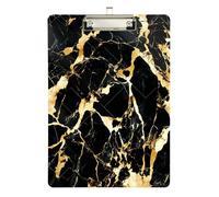 Portapapeles de piedra de mármol negro oscuro dorado para terapia física, agujero estándar para entrenadores de voleibol, béisbol, tamaño 9 x 12 pulgadas
