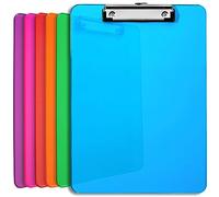 Portapapeles de Plástico con Pinza | Tableros Rígidos de Colores Surtidos con Clip Metálico, Sujeta Papeles, Portablocks de Escritura en Acrílico, Sujeta hasta 100 Hojas A4, Tamaño | Pack de 6