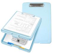 Portapapeles de Plástico, Versátil portapapeles A4, con Almacenamiento, Porta Papeles Clipboard, Clipboard A4, Carpeta con Pinza A4 para Escuela Hogar Oficina Portapape, Azul