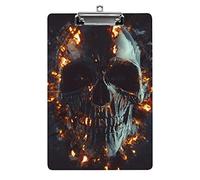 Portapapeles de tamaño A4 con diseño de calavera de llamas negras, divertido, estético, para trabajar, estudiar, carta, tablero de clip estándar de 12,5 × 8,5 pulgadas, tablero duro para la escuela,