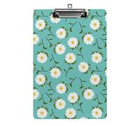 Portapapeles de tamaño A4 con diseño de margarita blanca sobre verde azulado, divertido, estético, para trabajar, estudiar, carta, tablero de clip estándar de 12,5 × 8,5 pulgadas, tablero duro para