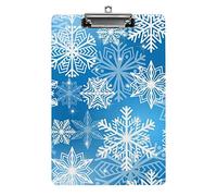 Portapapeles de tamaño A4, diseño de copos de nieve blancos sobre azul, divertido, estético, trabajo, estudio, carta, tablero de clip estándar de 12,5 × 8,5 pulgadas, tablero duro para la escuela, au