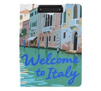 Portapapeles doblado con texto en inglés "Welcome to Italy Scenery Culture", tamaño A4, doble clip de metal, soporte para bolígrafos, tablero con tapa