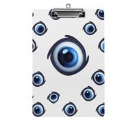 Portapapeles Evil Eyes para oficina, hogar, acrílico A4 con agujeros colgantes de acero inoxidable, portapapeles duraderos para notas, exámenes, partituras de 12.5 x 8.5 pulgadas