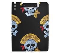 Portapapeles Falso Brillo Dibujos Animados Piratas Calavera Negra A4 Tableta de Escritura Folio Abrazadera Doble Horizontal y Vertical Abrazadera Escolar Tablero con Cubierta