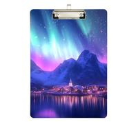 Portapapeles morado de luces del norte para enfermeras, abogados, oficinas médicas, portapapeles tamaño carta, clip plateado, pestaña retráctil para colgar, 12.5 x 9 pulgadas