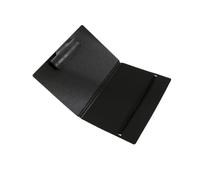 Portapapeles para notas de reuniones, color negro | Carpeta plegable para documentos, placa rígida, cierre con correa en la parte posterior, móvil