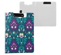 Portapapeles plegable con diseño de flores color verde azulado y morado, tamaño A4, horizontal, vertical y con doble clip para enfermería, con cubierta
