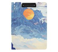 Portapapeles plegable con diseño de montañas azules chinas, tamaño A4, dos clips de metal, soporte para bolígrafos, clip de lactancia con cubierta