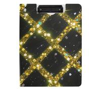 Portapapeles plegable con lentejuelas negras y doradas, tamaño A4, portapapeles con doble clip, soporte para bolígrafos, tablero escolar con cubierta