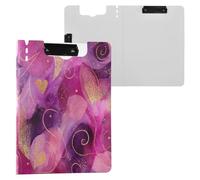 Portapapeles plegable con líneas doradas de acuarela, corazones de melocotón, tamaño A4, doble clip de metal, soporte para bolígrafos, tablero de clip de lactancia con tapa dura