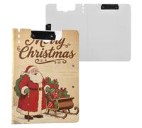 Portapapeles plegable con texto en inglés "Merry Christmas", estilo retro, tamaño A4, horizontal, vertical, doble clip, para oficina, con tapa dura