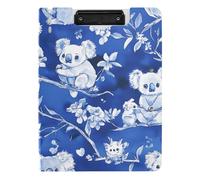 Portapapeles plegable de dibujos animados de koala, color azul real, tamaño A4, portapapeles dobles, soporte para bolígrafos, tablero escolar con tapa dura