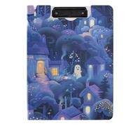 Portapapeles plegable de pueblos de Halloween, color azul, tamaño A4, portapapeles con dos clips de metal, soporte para bolígrafos, tablero de clip de oficina con tapa dura