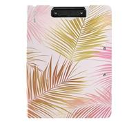 Portapapeles plegable, diseño de palmera tropical, hojas rosas y doradas, tamaño A4, doble clip, soporte para bolígrafos, tablero de clip de oficina con tapa dura