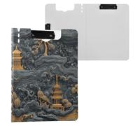 Portapapeles plegable negro y dorado con diseño de hadas chinas, tamaño A4, doble clip de metal, soporte para bolígrafos, tablero de clip de oficina con cubierta