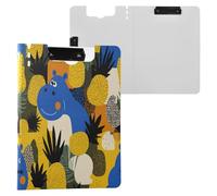 Portapapeles plegable Terry Runyan, hipopótamo, piña, amarillo y azul, tamaño A4, con carpeta, dos clips de metal, soporte para bolígrafos, tablero escolar con tapa dura