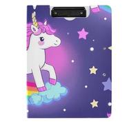 Portapapeles plegado, diseño de unicornios de dibujos animados, estrellas, morado, melocotón, tamaño A4, horizontal, vertical, doble clip, tabla de enfermería con cubierta