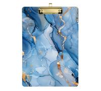 Portapapeles táctico A4 de mármol azul y blanco para tareas, pediátrico, dorado, 9 x 12 pulgadas