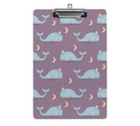 Portapapeles tamaño A4 con diseño de ballenas durmiendo, luna, estrellas, buenas noches, divertido, estético, trabajo, estudio, carta, tablero de clip estándar de 12,5 × 8,5 pulgadas, tablero duro p