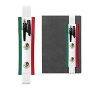 Portaplumas de cuero blanco, marcapáginas con imagen de la bandera de México, banda elástica ajustable de 8.3 a 1.8 pulgadas para cuadernos, diarios, manuales y planificadores.