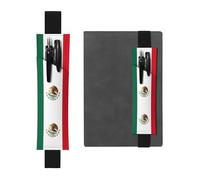 Portaplumas de cuero negro, marcapáginas con imagen de la bandera de México, banda elástica ajustable de 8.3 a 1.8 pulgadas para cuadernos, diarios, manuales y planificadores.