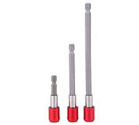 Portapuntas de tornillo de acero inoxidable rojo, vástago hexagonal de 1/4 pulgadas, 60mm, 100mm, 150mm de longitud, magnético, para taladro destornillador eléctrico, 3 uds.