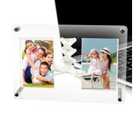 Portarretratos transparente | Tarjetero cuadrado de 7.7 x 5.3 pulgadas - 2 ranuras con diseño de cinta transparente sin marco de doble cara, para novia, novio, parejas, él, su cumpleaños, escritorio