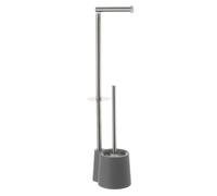 LOLAhome Portarrollos de Papel Higiénico de Pie, Escobilla de Acero Inoxidable y Escobillero de PVC Gris, Instalación sin Taladro, Diseño Moderno y Funcional para un Baño Elegante y Ordenado