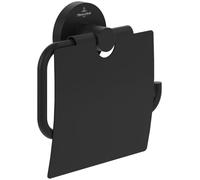 Portarrollos con Tapa Elements Tender de Villeroy & Boch, portarrollos de Papel higiénico para Montaje en Pared, Soporte para Papel de WC Hecho de Zinc, Redondo, Negro Mate