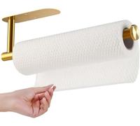 Portarrollos de cocina, autoadhesivo o perforable, dispensador de toallas debajo del gabinete, soporte para toallas de pared de acero inoxidable, autoadhesivo, montado en la pared (dorado)