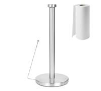 Portarrollos de Cocina de Acero Inoxidable, Portarrollos para Papel de Cocina con Brazo de Sujeción y Base con Peso, Soporte de Pie para Rollos de Papel para Cocina, Comedor y Baño (15 x 15 x 33,5 cm)