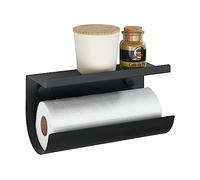 Portarrollos de Cocina de Metal Jet 30 x 15 x 12 cm con Estante, para taladrar, fijación Alternativa con adaptadores Static-Loc® Plus (Incl.) sin taladrar, Negro, Material de fijación Incluido