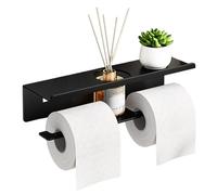 Portarrollos de Papel Higiénico Adhesivo sin Taladro, Soporte de Papel Higiénico de Doble Rollo con Estante, Portarrollos de Acero al Carbono Antióxido para Baño y Cocina