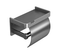 Portarrollos de papel higiénico, aleación de aluminio, 17,5 x 9 x 8 cm, integrado, negro gris, antioxidante, dispensador de rollos montado en la pared sin taladrar | Organización, baño, cocina,
