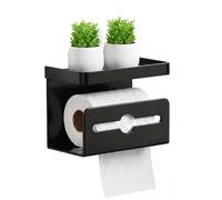 Portarrollos de papel higiénico con bandeja,Doble cuenta de acero al carbono negro mate soporte de papel higiénico o perforación dos métodos de instalación Accesorios de baño