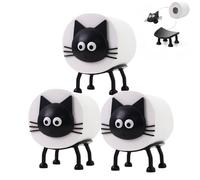 Portarrollos de papel higiénico con diseño de gato y vaca - Divertido soporte para rollos de papel higiénico impreso en 3D, de pie sin taladrar, decorativo para baño, almacenamiento de rollos de