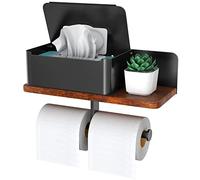 Portarrollos de Papel higiénico con Estante Doble para Papel higiénico con dispensador de toallitas para baño, Rollo de Papel de Seda de Metal y Madera Maciza, Almacenamiento de Pared, aromaterapia,