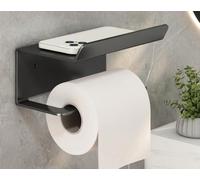 Portarrollos de Papel Higiénico con Estante para Móvil, Adhesivo o con Tornillos, Soporte Baño sin Tapa, Acero al Carbono, Soporte Baño sin Taladro Color Negro
