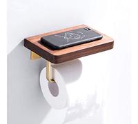 Portarrollos de Papel higiénico con Estante para teléfono Celular, Baño y Cocina Madera Estilo Moderno Pulido Manual Superficie acabada Construcción de latón, Soporte para pañuelos en Rollo