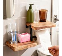 Portarrollos de papel higiénico con estante, soporte de papel higiénico de madera con 2, soporte de pared para rollos de papel higiénico con estante, soporte de papel higiénico para baño
