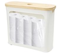 Portarrollos de papel higiénico con ventana, gran cesta para 12 rollos de papel, 43 x 17 x 37 cm, contenedor organizador de baño con tapa de bambú, caja de almacenamiento plegable para utensilios de